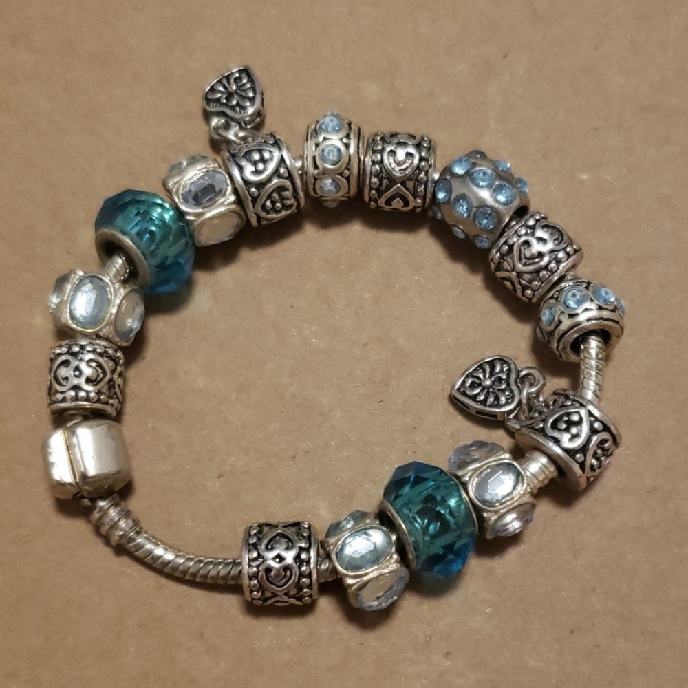 Silver and blue charm bracelet